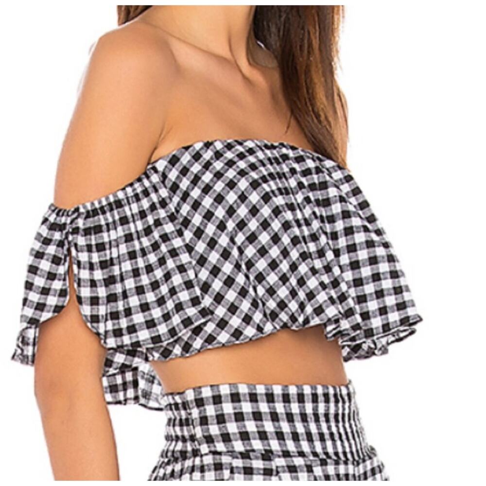 NEW NWT Misa Los Angeles Lunna Gingham Crop Top Black Motif Medium Anthropologie